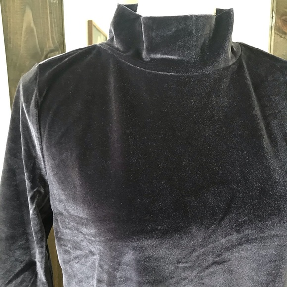 MOVING SALE ✨SMALL LOFT Crushed Velour Navy Blue Mockneck Tee - Picture 7 of 7